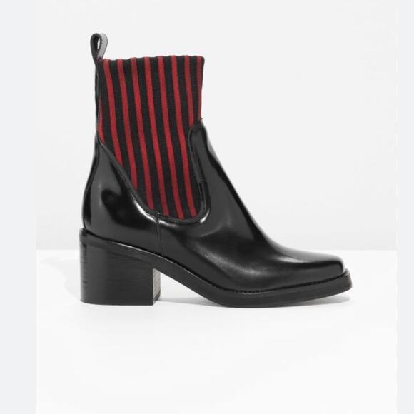 & Other Stories Black and Red Sock Heeled Booties - Picture 2 of 8